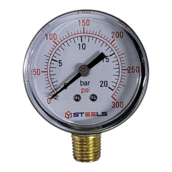 Manometro Vertical - em ABS - Rosca 1/4 - 300psi ou 20bar - 52mm (Steels - ST10337-14N)
