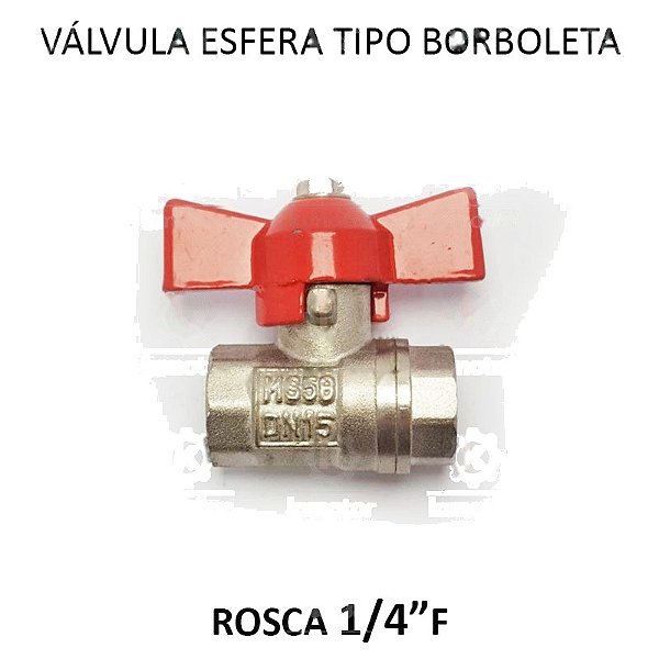 Válvula Esfera Borboleta Vermelha Arcom - 1/4 FF (726102)