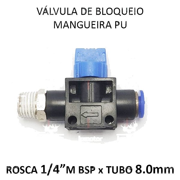 Válvula Bloqueio PU x Rosca - 8mm x 1/4 M BSP (728918)