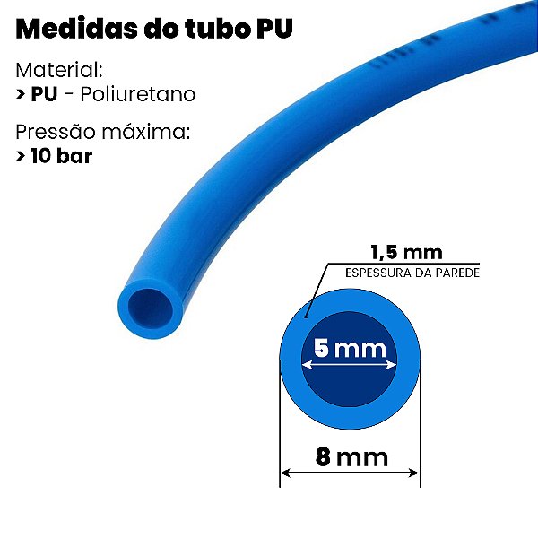 Mangueira Compressor PU Azul - 8 x 5mm - Por Metro (MPU8)