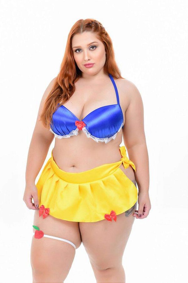 Fantasia Sexy Plus Size Com Bojo Branca de Neve