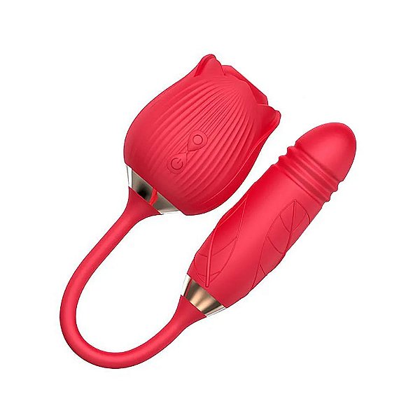 Vibrador Recarregável Formato de Rosa Vai e Vem e com Pulsação com 10 Modos de Vibração e 10 Modos de Pulsação