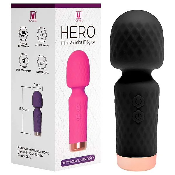 Mini Varinha Mágica Hero Recarregável 10 Modos de Vibração