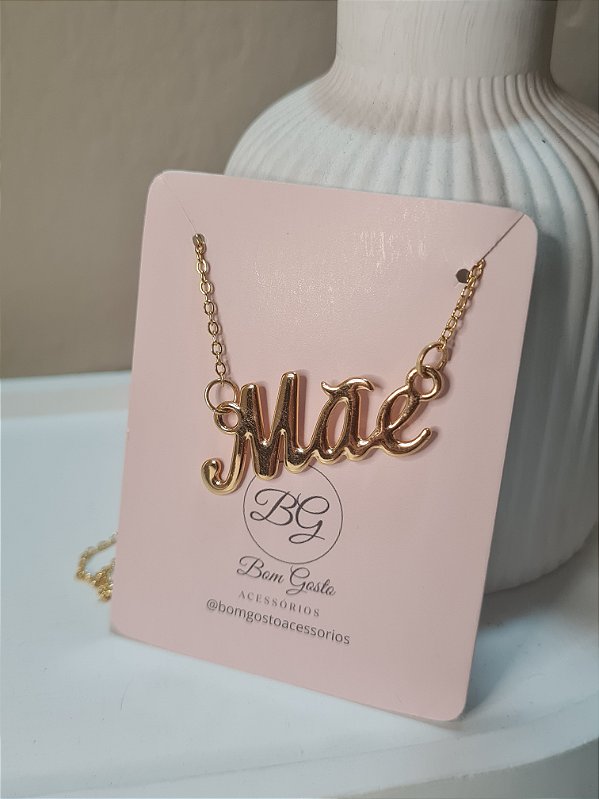 Colar escrito Mãe banhado a ouro