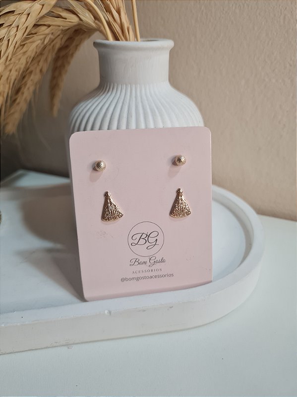 Cartela Duo Brincos Bolinha e Nossa Senhora Dourado