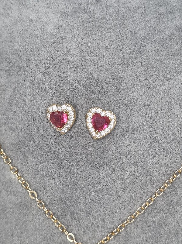 Conjunto coração fúcsia dourado