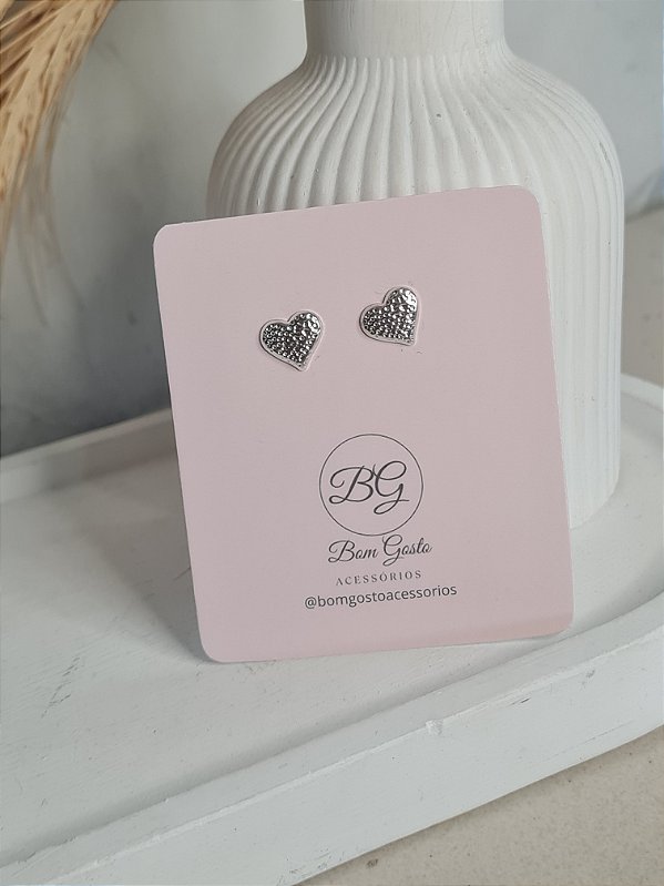 Brinco de coração texturizado prata