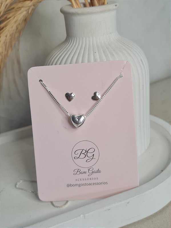 Conjunto prata coração