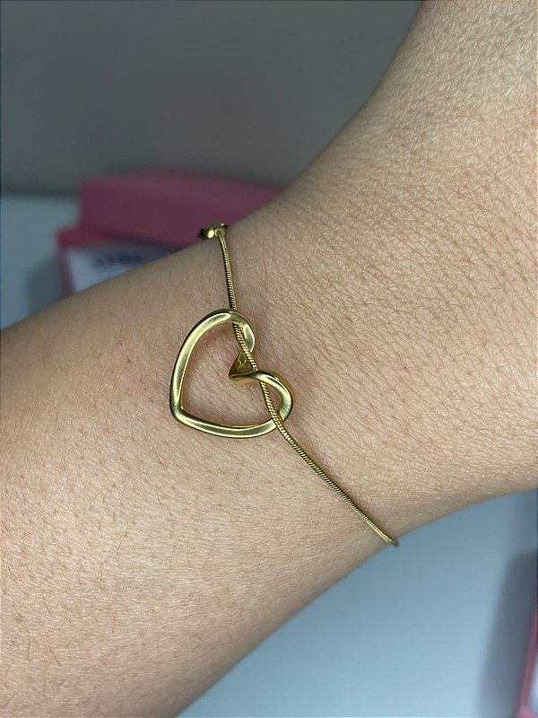 Pulseira coração dourada aço inox