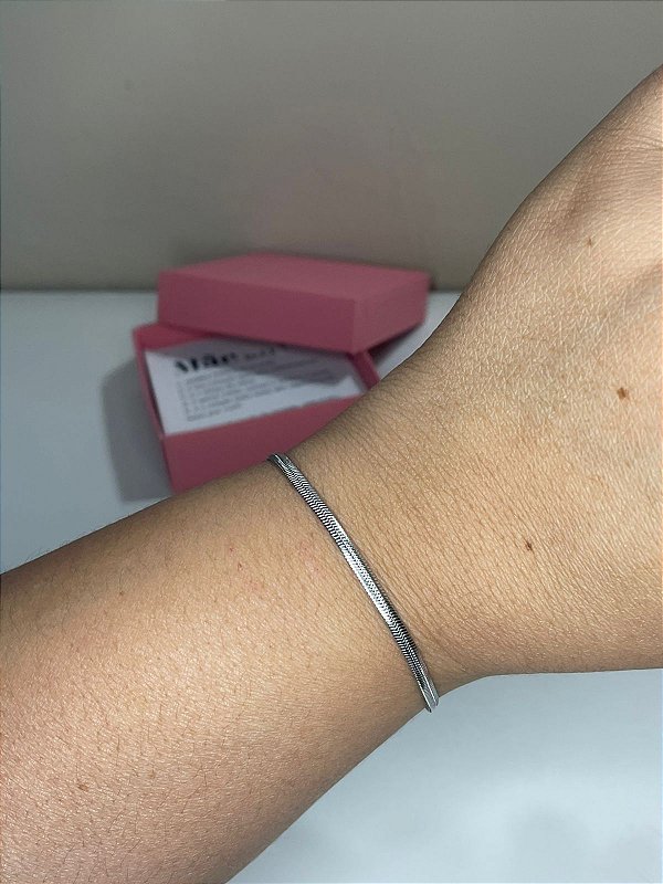 Pulseira fita prateada aço inoxidável