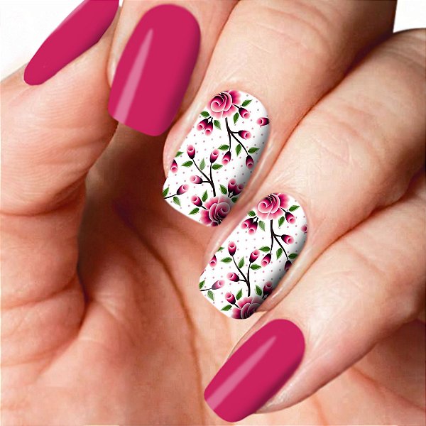 Adesivo de Unha Floral Brasil Flor Rosa 109 com 12un