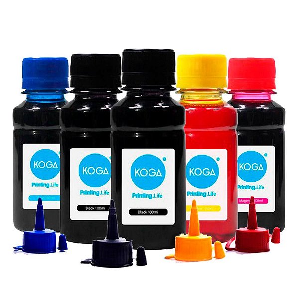 Kit 5 Tintas Epson L220 CMYKK Corante 100ml Koga