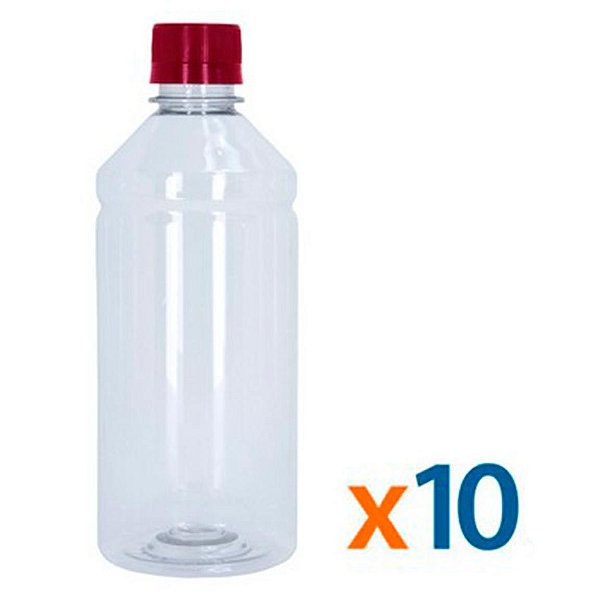 Kit 10 Frascos Transparentes Cristal com Tampa Vermelha 500ml