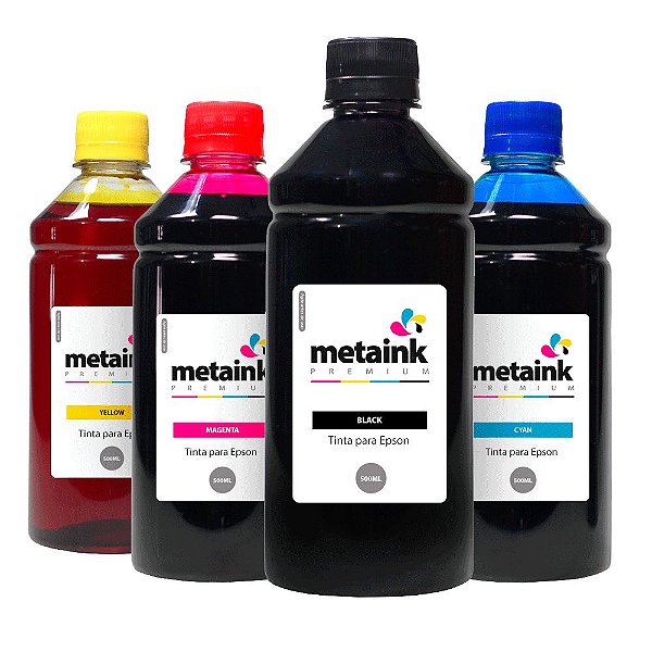 Kit 4 Tintas para Epson EcoTank L120 CMYK 500ml Corante MetaInk