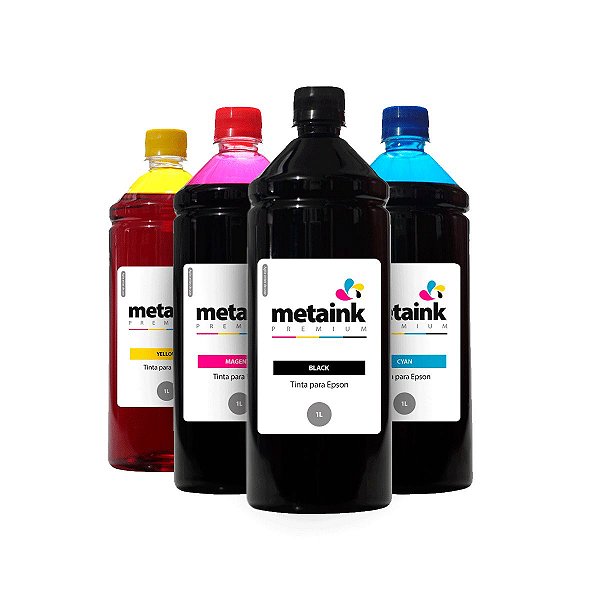 Kit 4 Tinta para Epson EcoTank L375 CMYK 1 Litro Corante MetaInk