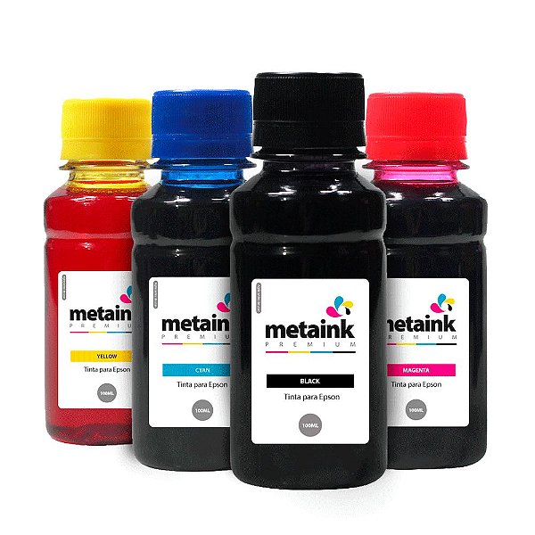 Kit 4 Tintas para Epson EcoTank L475 CMYK 100ml Corante MetaInk