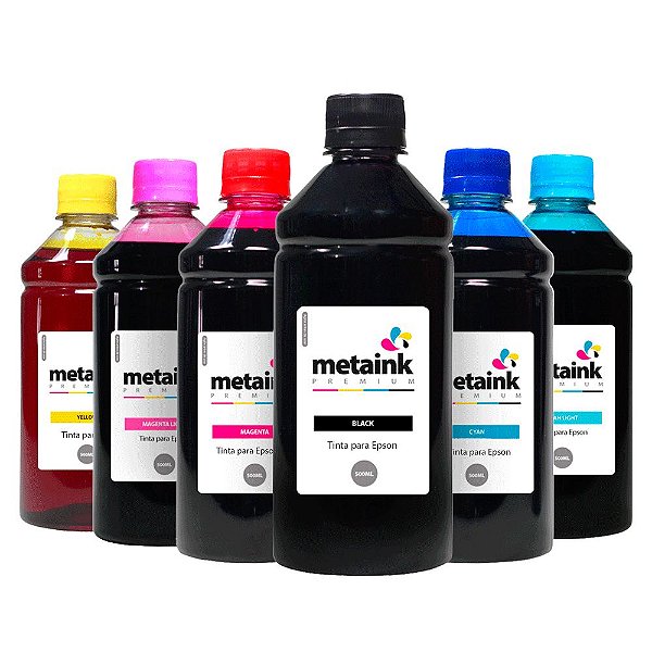 Kit 6 Tintas para Epson EcoTank L800 CMYK 500ml Corante MetaInk