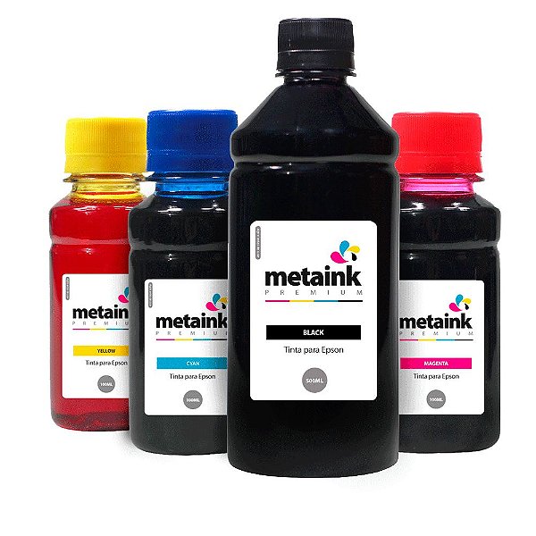 Kit 4 Tintas para Epson EcoTank L3150 Black 500ml Colors 100ml Corante MetaInk