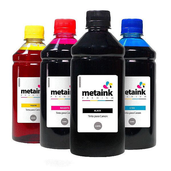 Kit 4 Tintas para Canon MegaTank G1111 CMYK 500ml Corante MetaInk