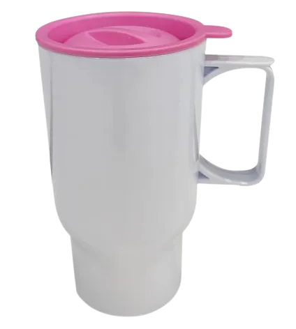 Caneca Veicular com Alça Quadrada com Tampa Rosa Chiclete