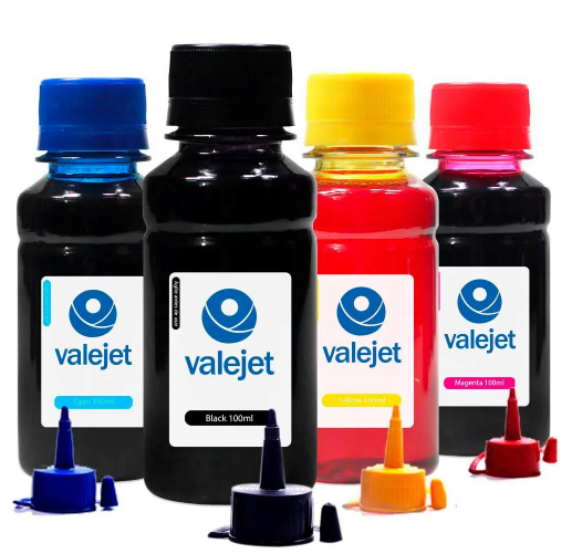 Kit 4 Tintas para Epson Black Pigmentada Coloridas Corante L6490 CMYK 100ml Valejet