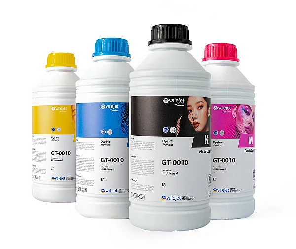 Kit 4 Tintas HP Corante Importada Valejet Premium 1 Litro
