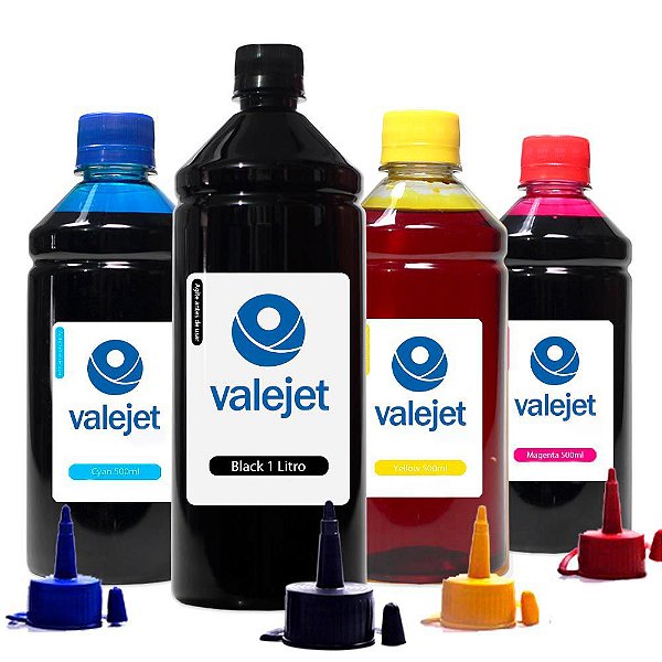 Kit Tintas L365 para Epson Bulk Ink Valejet Black 1 Litro Coloridas 500ml