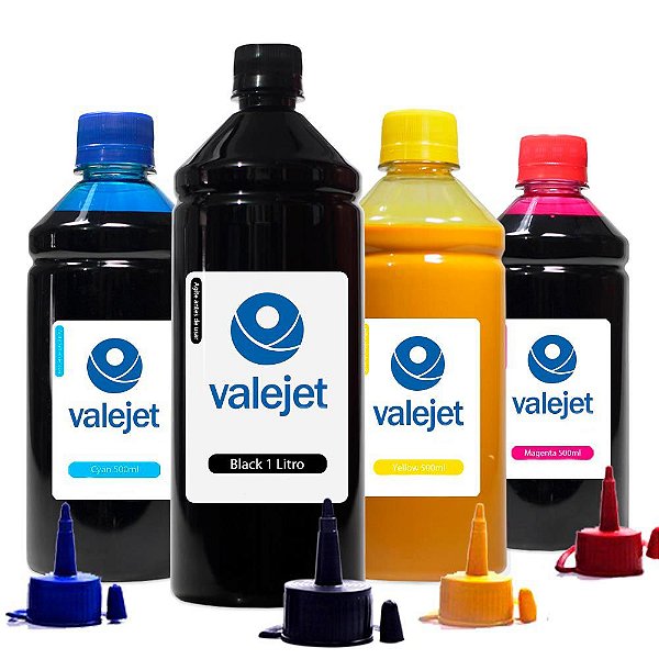 Kit 4 Tintas para Epson Universal Black 1 Litro Color 500ml Pigmentada Valejet