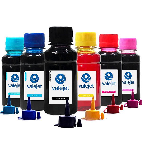 Kit 6 Tintas L1800 para Epson Bulk Ink CMYK 100ml Corante Valejet