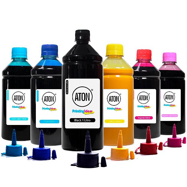 Kit 6 Tintas Sublimáticas para Epson L800 Black 1 L Color 500ml Aton