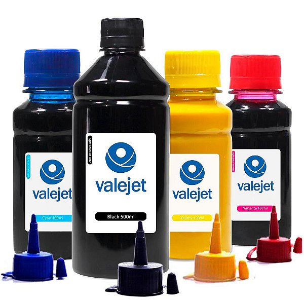 Kit 4 Tintas Sublimáticas para Epson L365 Bulk Ink Black 500ml Coloridas 100ml Valejet