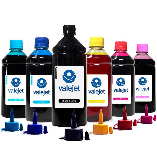 Kit 6 Tintas para Epson Bulk Ink L805 Black 1 Litro Coloridas 500ml Valejet