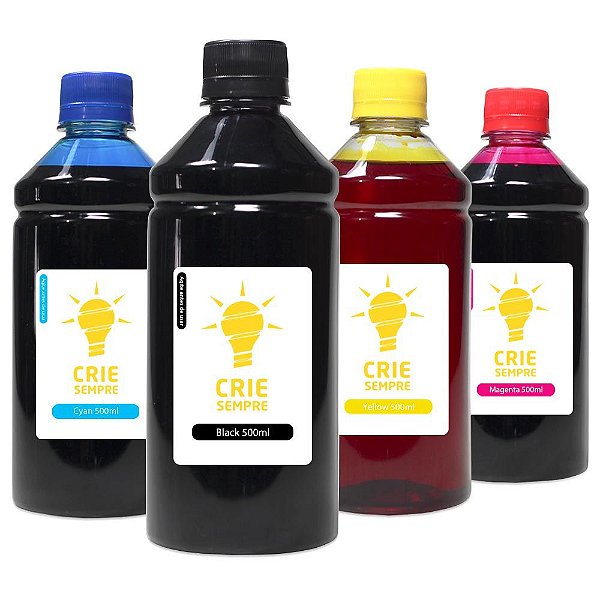 Kit 4 Tintas para Epson L655 Premium Crie Sempre CMYK 500ml Corante