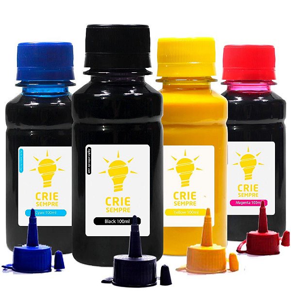 Kit 4 Tintas para Epson L365 CMYK Pigmentada Crie Sempre PREMIUM 100ml