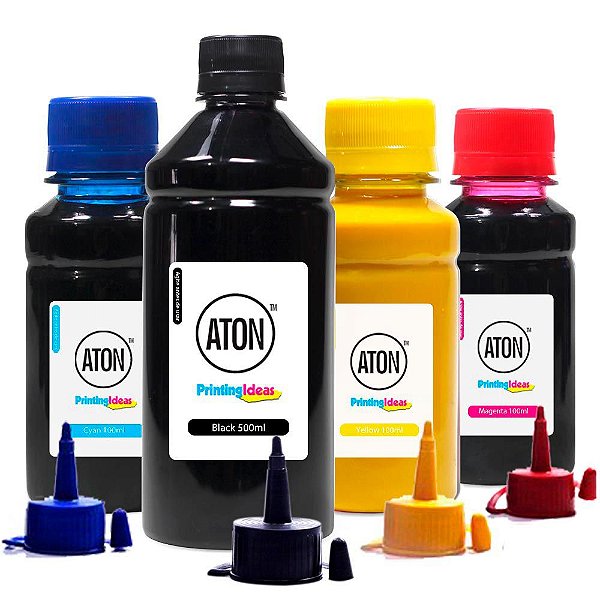 Kit 4 Tintas para Epson L575 Aton Pigmentada Black 500ml Color 100ml