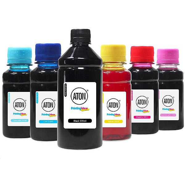 Kit 6 Tintas para Epson Bulk ink T673 Aton Black 500ml Coloridas 100ml