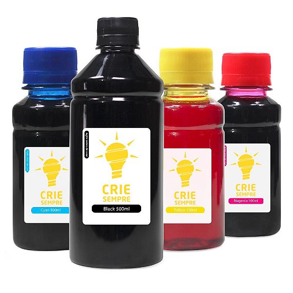 Kit 4 Tintas para Cartucho HP 122 | 122XL Black 500ml Coloridas 100ml Crie Sempre
