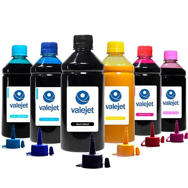 Kit 6 Tintas L800 para Epson Bulk Ink CMYK 500ml Pigmentada Valejet