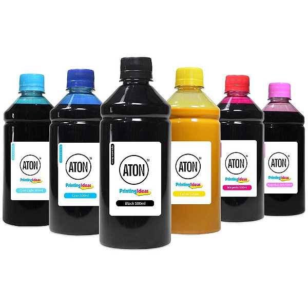 Kit 6 Tintas para Epson Bulk Ink L810 CMYK Pigmentada Black 500ml Aton