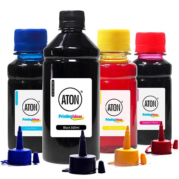 Kit 4 Tintas para Impressora Epson L395 Black 500ml Color 100ml Aton