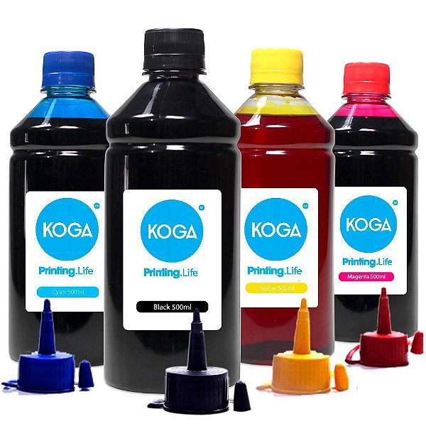 Kit 4 Tintas para Epson L200 | L355 CMYK Corante 500ml Koga