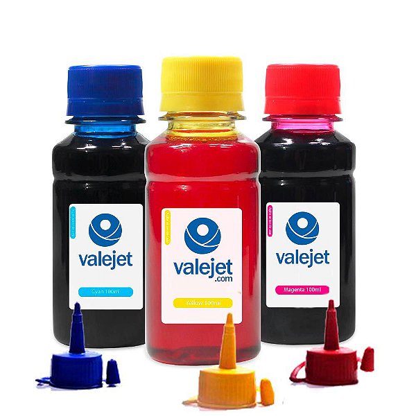 Kit 3 Tintas para Epson L395 EcoTank Cyan Yellow Magenta 100ml Corante Valejet