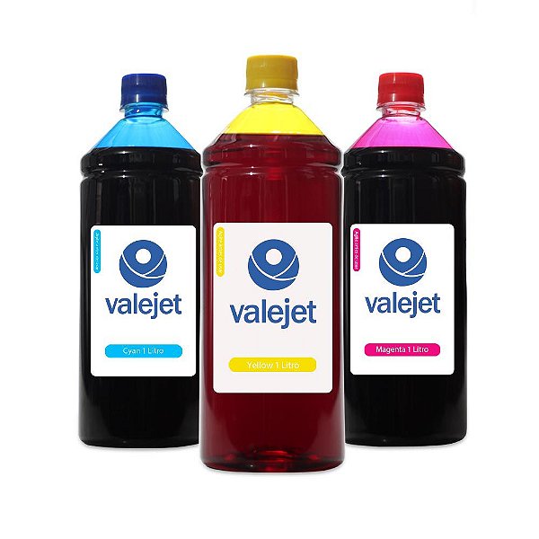 Kit 3 Tintas para HP GT52 | 5822 Coloridas 1 Litro Corante Valejet
