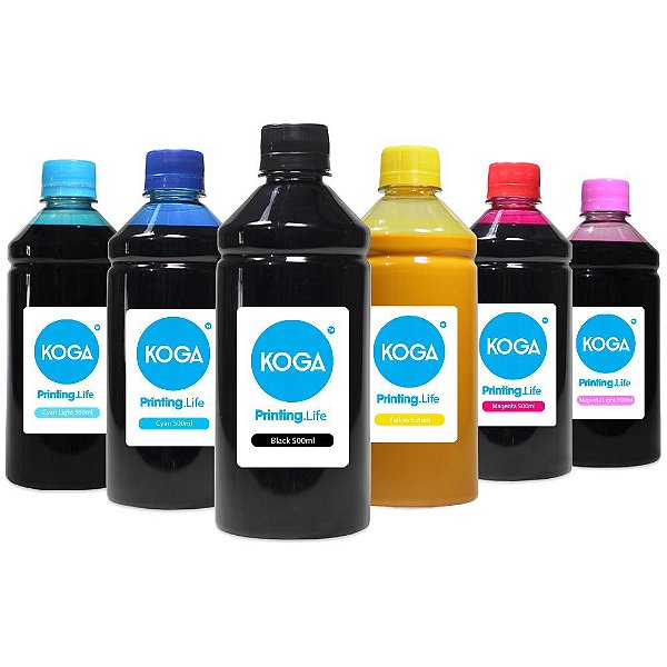 Kit 6 Tintas Bulk Ink Sublimática para Epson T673 CMYK 500ml Koga