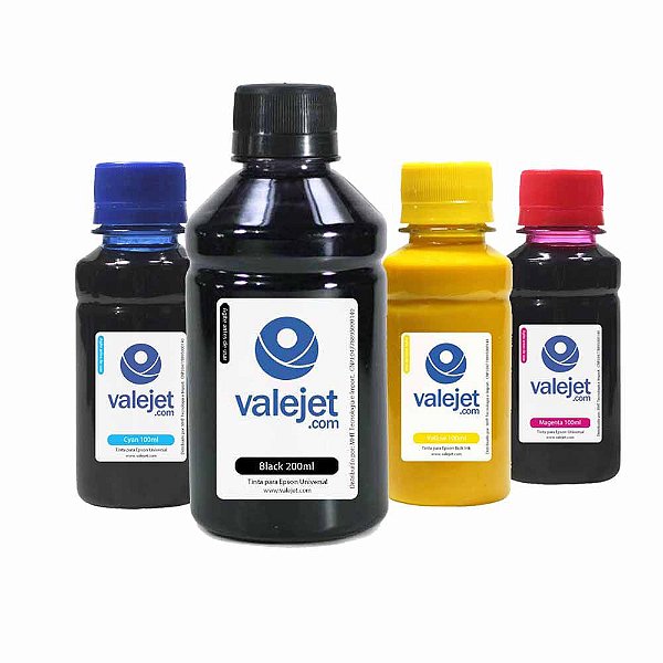 Kit 4 Tintas para Epson L4150 Valejet CMYK Black Pigmentada 200ml | Coloridas Corante 100ml