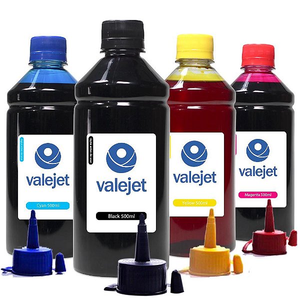 Kit 4 Tintas para Epson 504 | T504 Valejet Black Pigmentada | Coloridas Corante 500ml