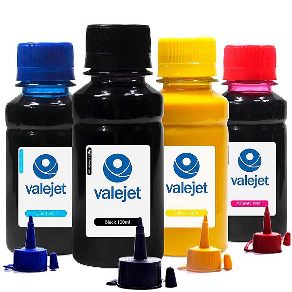 Kit 4 Tintas para Epson 504 | T504 Valejet Black Pigmentada 200ml | Coloridas Corante 100ml