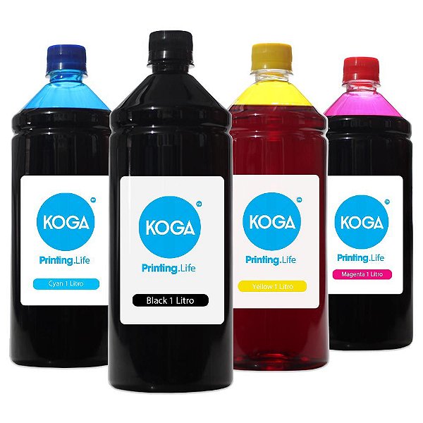 Kit 4 Tintas para Epson L6171 Koga Black Pigmentada | Coloridas Corante 500ml