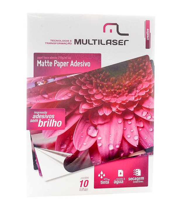 Papel Multilaser Fotográfico Matte Adesivo A4 210g 10 Folhas