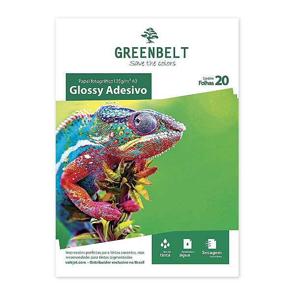 Papel Fotográfico Glossy Adesivo A3 135g Greenbelt 20 folhas